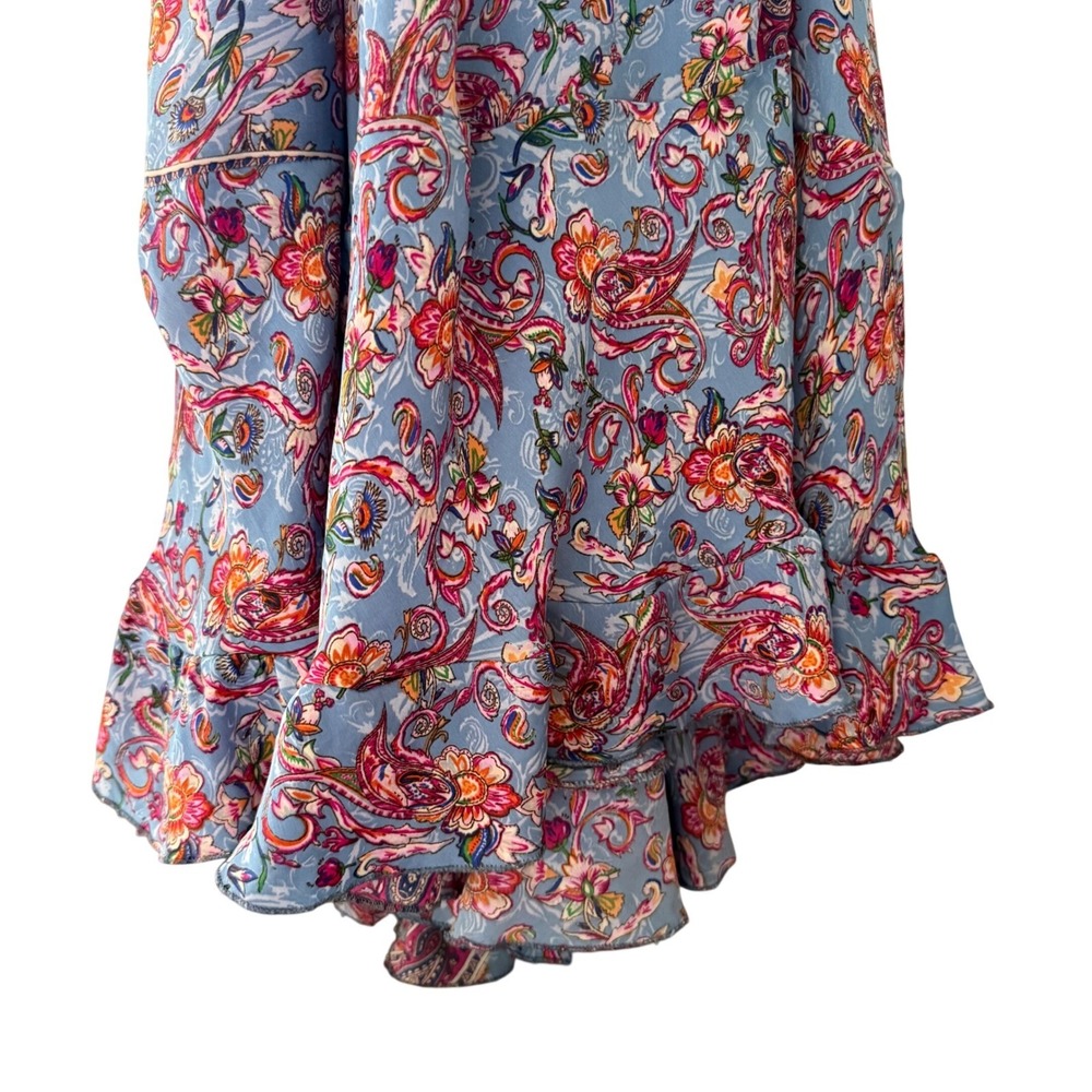 Silk Paisley Floral Maxi Dress Blue Pink Boho Fairy Ethereal Mermaid Luxury Sm - Picture 3 of 10
